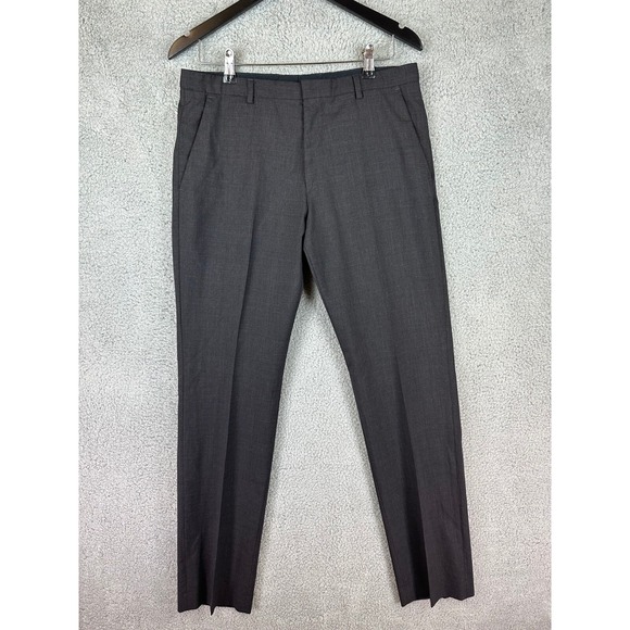 Hugo Boss CAGAN1 US 32 x 33 Black Virgin Wool Blend Flat Front Dress Pants